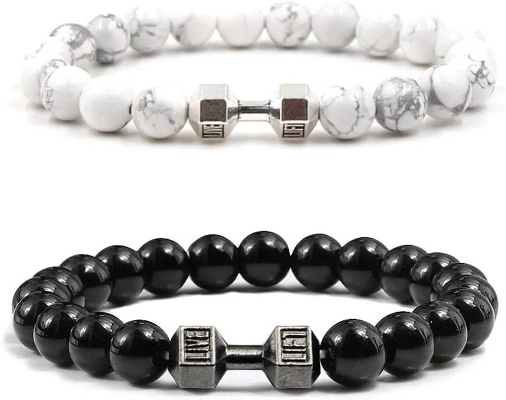 Traintough Dumbbell Bracelet Gym Bros Bracelet Volcanic Rock Anxiety Bead Bracelet for Men Women Fitness Yoga Barbell Bracelet,Natural Stone Dumbbell Beads Bracelets Set Gym Bracelet Fitness Barbell Jewelry