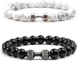 Traintough Dumbbell Bracelet Gym Bros Bracelet Volcanic Rock Anxiety Bead Bracelet for Men Women Fitness Yoga Barbell Bracelet,Natural Stone Dumbbell Beads Bracelets Set Gym Bracelet Fitness Barbell Jewelry