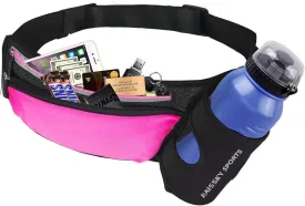 Waist Pack Sports Running Belt Pouch Bag with Water Bottle Holder and 2 Zipped Pockets for iPhone, Samsung or Smartphones hydration packs for Man Women Workout Outdoors Climbing Cycling