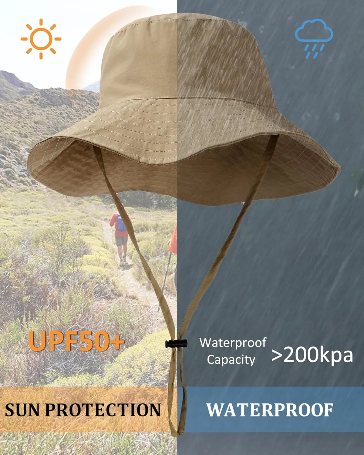 Waterproof Sun UPF 50  Bucket Hat UV Protection Packable Brimmed Boonie for Women Men Summer Lightweight Hiking Outdoor Cap