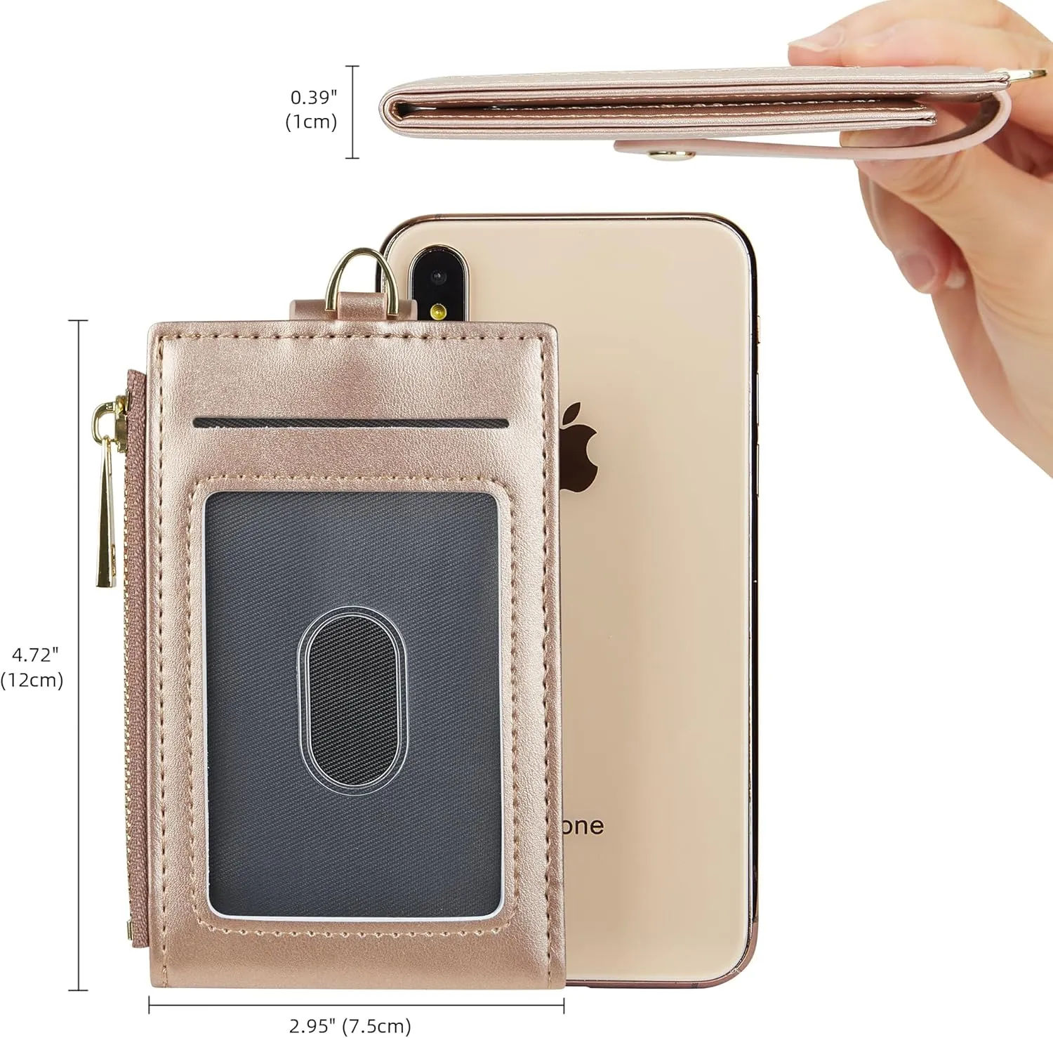 Women & Men Leather RFID Blocking Card Holder Slim Small Zipper Keychain Front Pocket Wallet with 2 ID Window,
