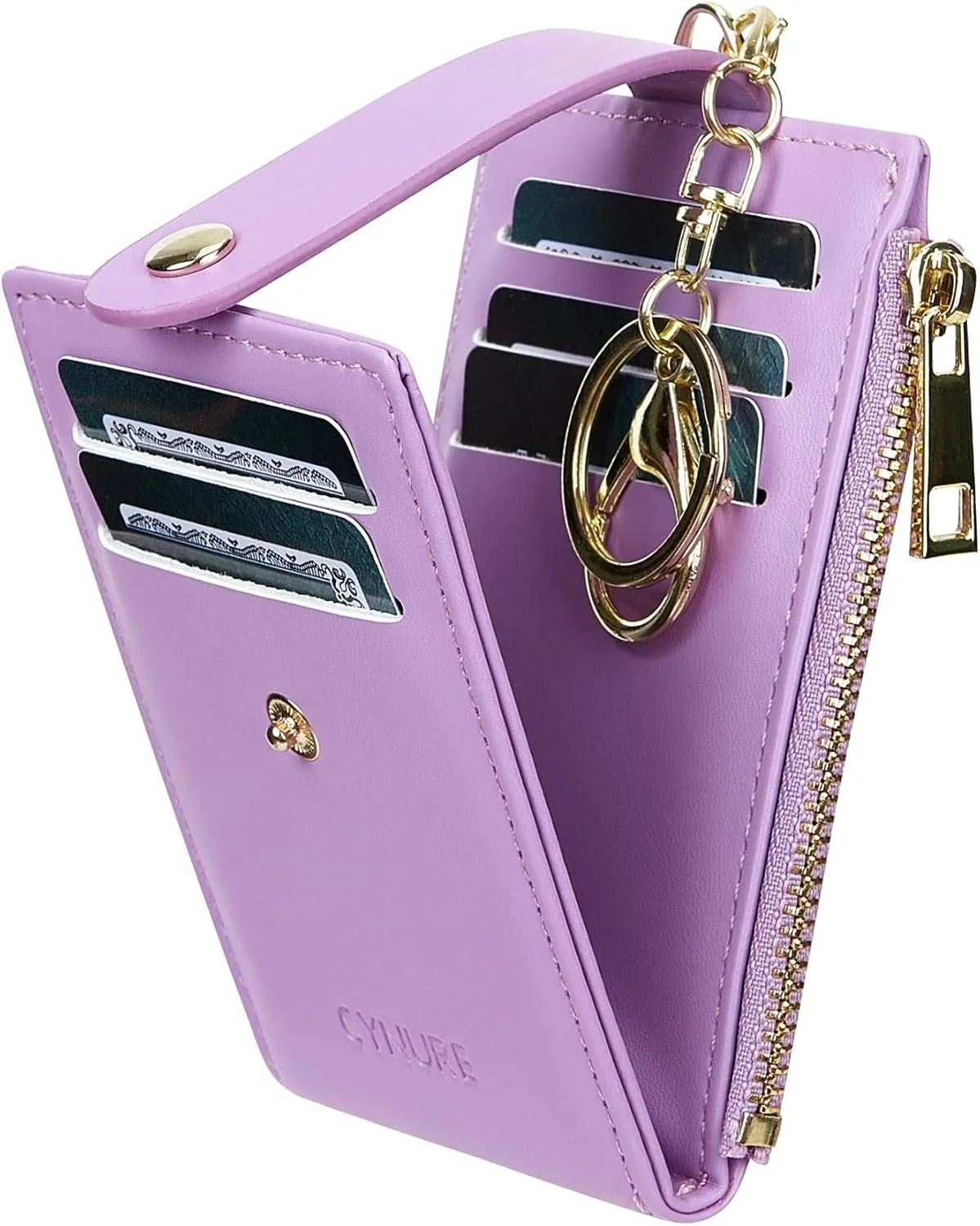 Women & Men Leather RFID Blocking Card Holder Slim Small Zipper Keychain Front Pocket Wallet with 2 ID Window,