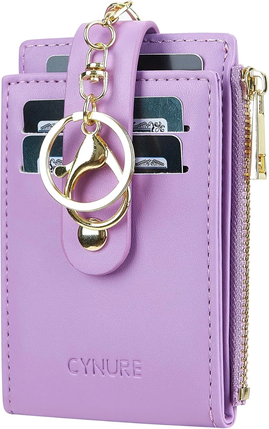 Women & Men Leather RFID Blocking Card Holder Slim Small Zipper Keychain Front Pocket Wallet with 2 ID Window,