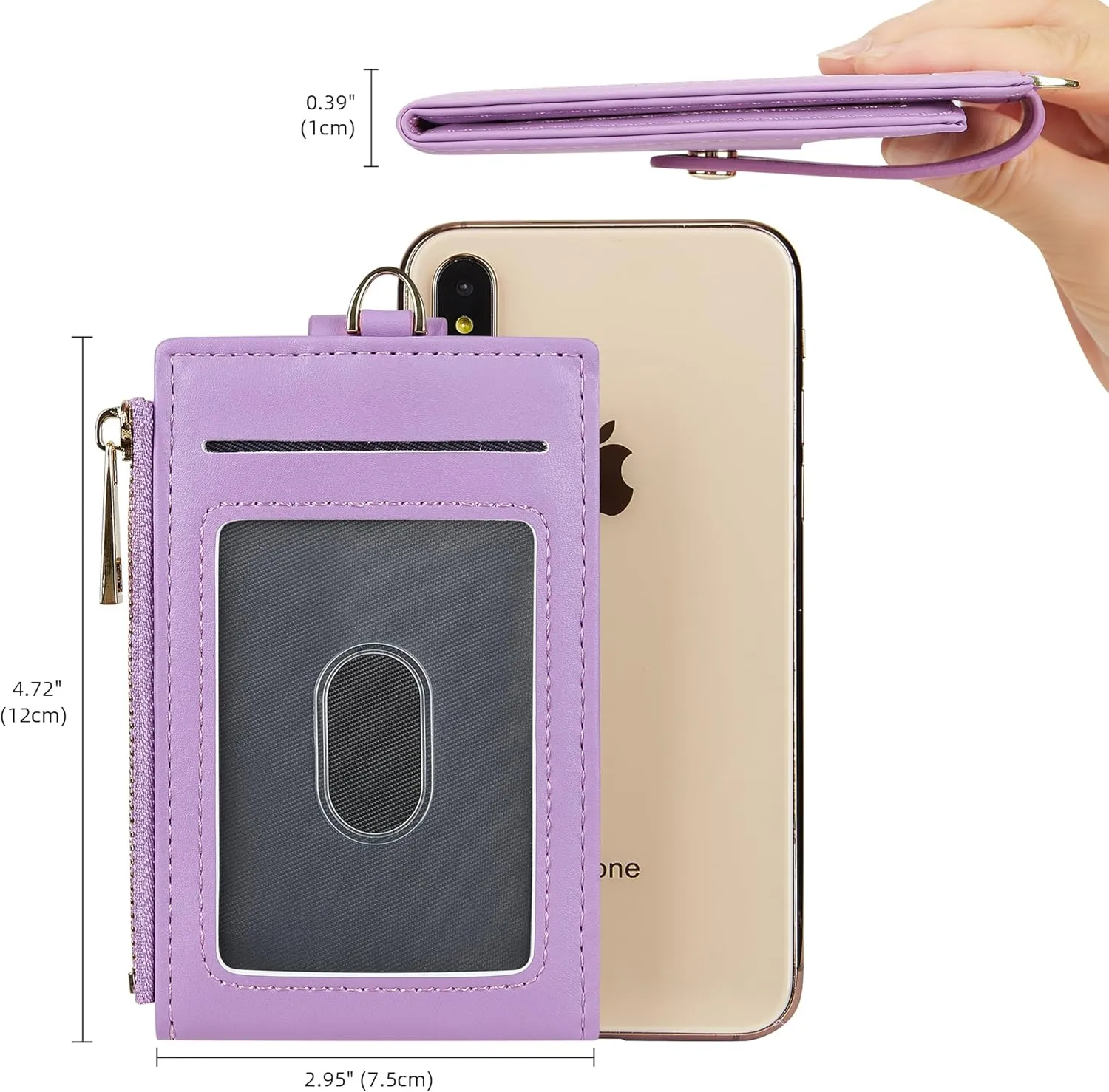 Women & Men Leather RFID Blocking Card Holder Slim Small Zipper Keychain Front Pocket Wallet with 2 ID Window,