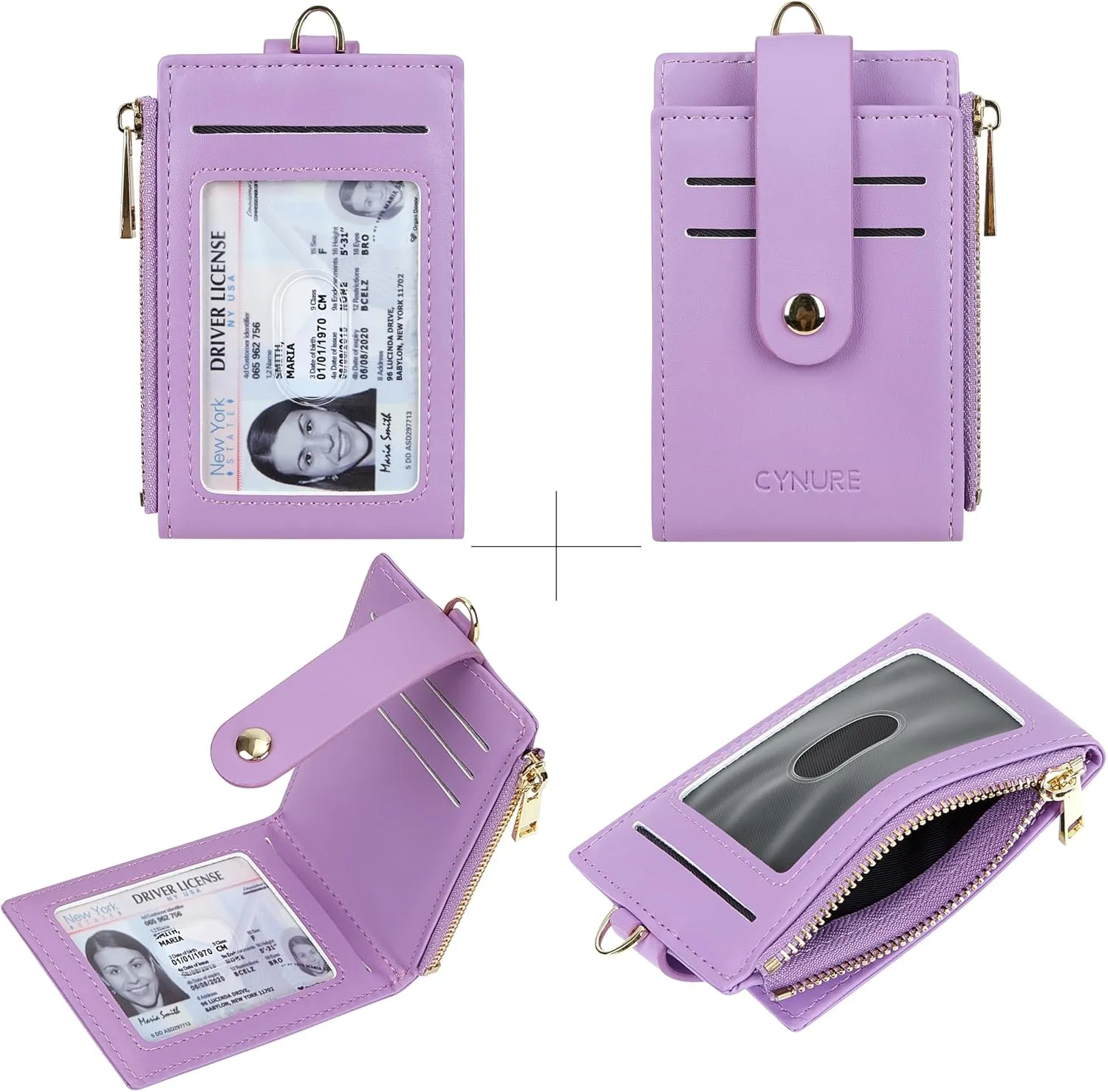 Women & Men Leather RFID Blocking Card Holder Slim Small Zipper Keychain Front Pocket Wallet with 2 ID Window,