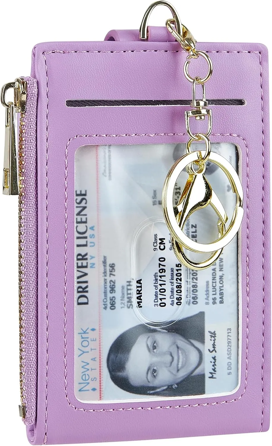 Women & Men Leather RFID Blocking Card Holder Slim Small Zipper Keychain Front Pocket Wallet with 2 ID Window,