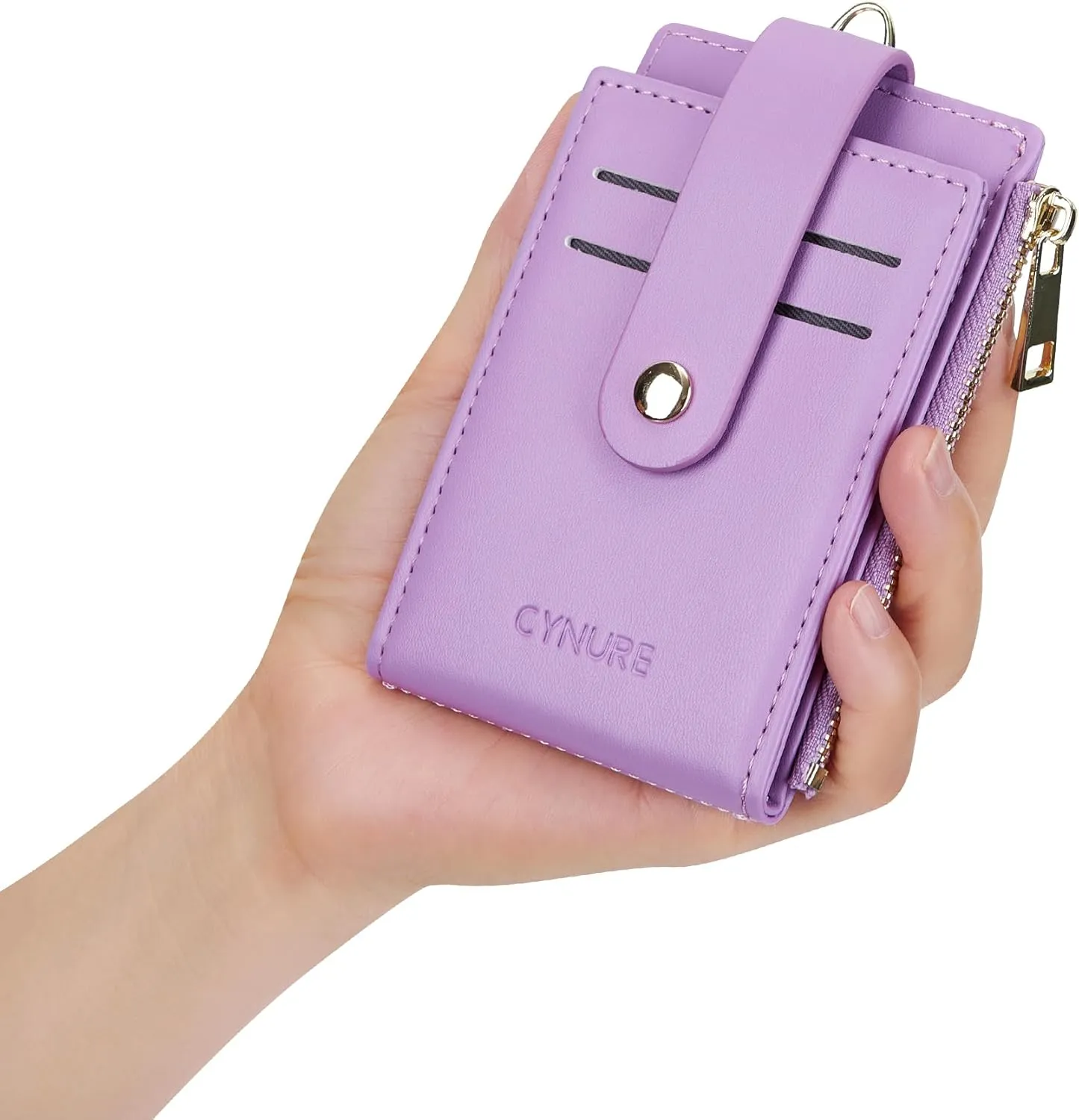 Women & Men Leather RFID Blocking Card Holder Slim Small Zipper Keychain Front Pocket Wallet with 2 ID Window,