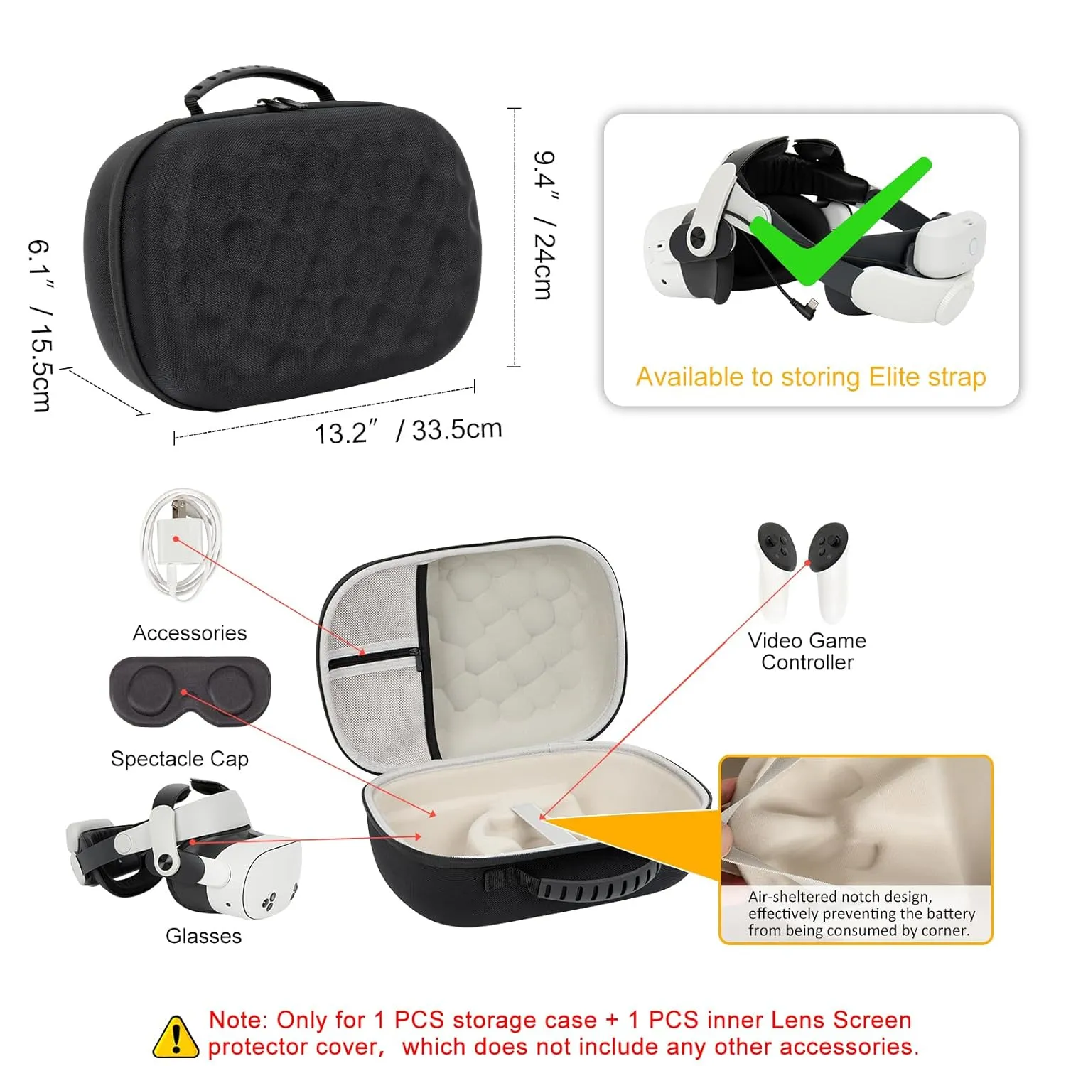 XINGFUDAO Hard Case Compatible with Meta Quest 3S / Quest 3 VR Headset & Gaming Controller,Waterproof Shockproof Portable Bag with Mesh Pocket for Accessories